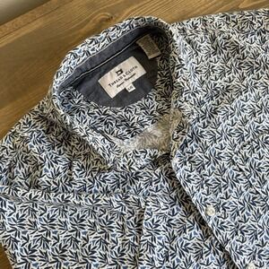 Thread & Cloth Mens‎ Large Blue White Linen Blend Short Sleeve Button Up Shirt